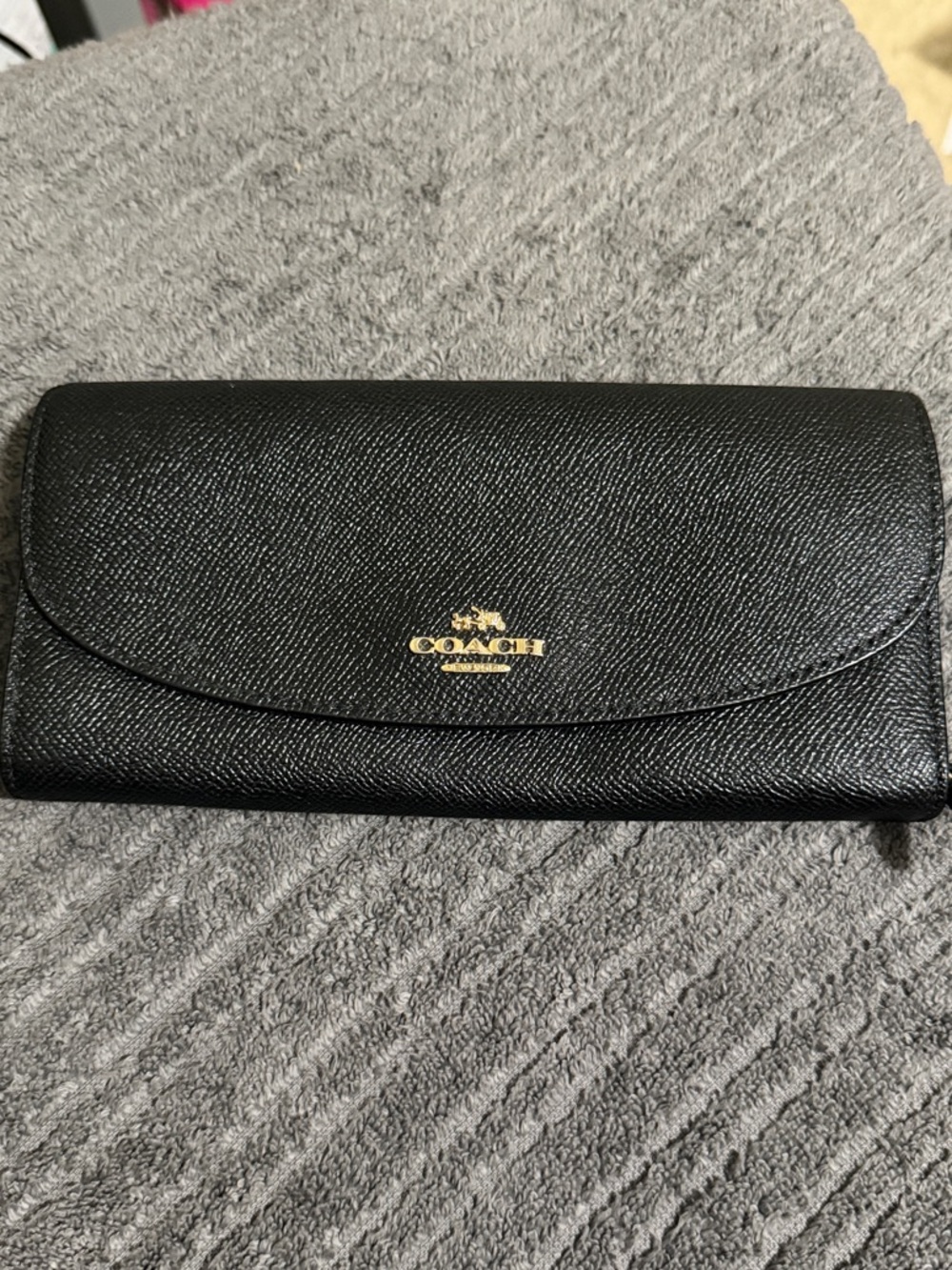 Coach Black Saffiano Leather Continental Wallet with Gold Logo